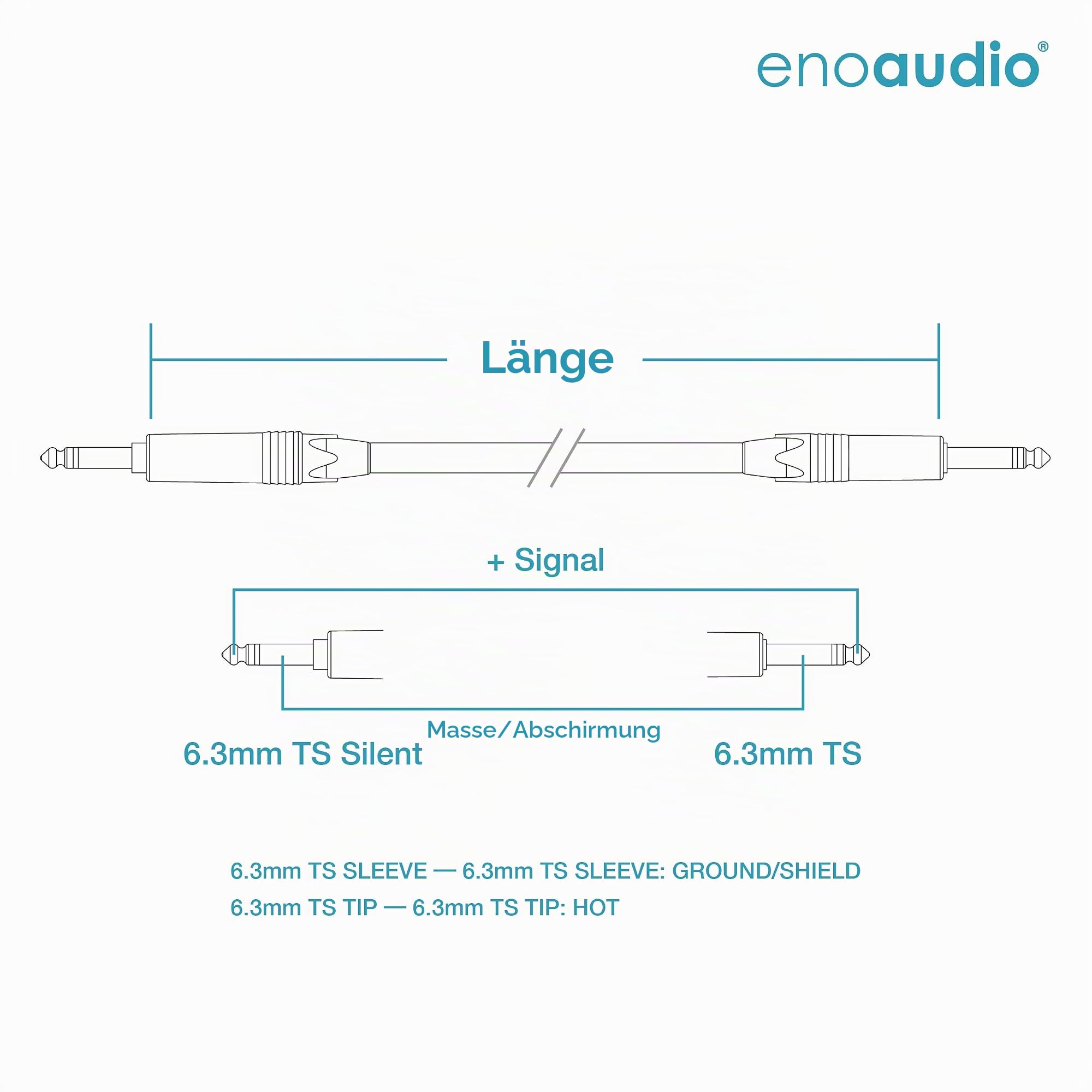enoaudio Mogami 2524 Instrument Kabel | Neutrik Gold Silent Switch 6,3mm TS klinke - 6,3mm TS klinke | HiFi, 3,0 m