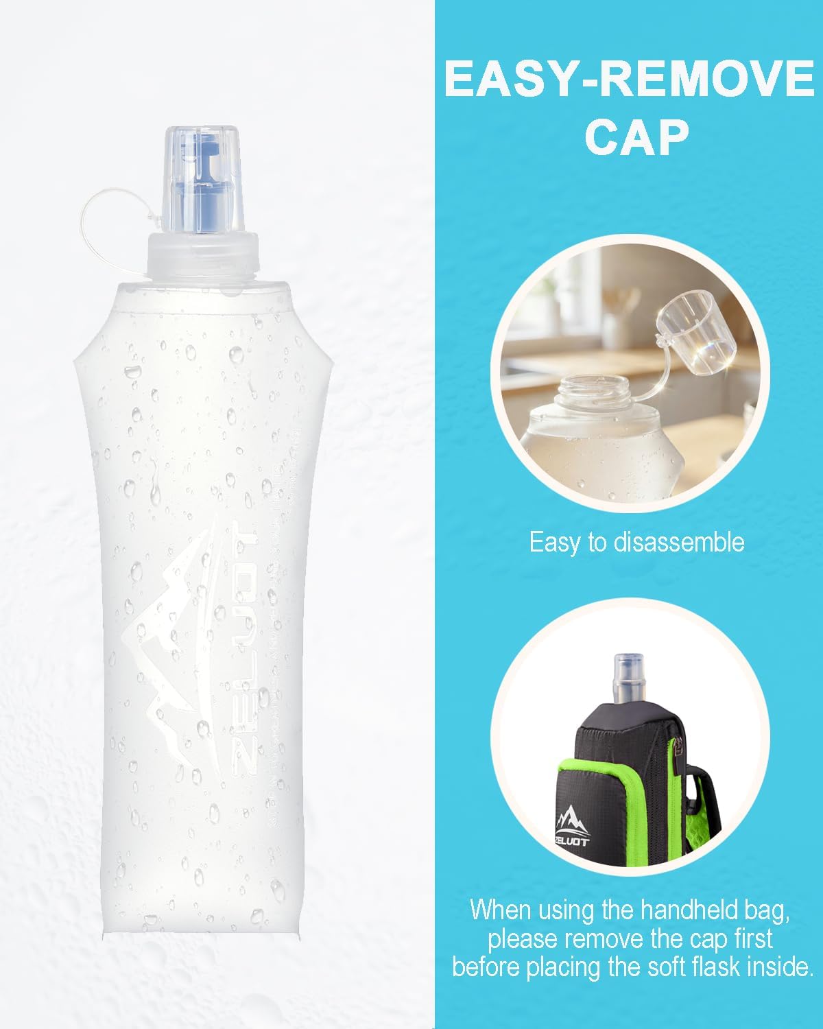 Zelvot Running Water Bottle Hand, 17 oz Handheld Water Bottle Running with Sport Towel and Phone Holder, BPA Free Hand Held Soft Flask with Adjustable Hydration Pack for Runners (Light Green)