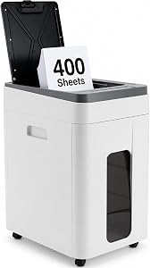 Heavy Duty Paper Shredder: 400-Sheet Auto Feed P5 Micro Cut 8-Sheet Manual Feed | Credit Card and Staple Shredding - 50L Bin | Jam-Resistant Commercial Shredder for Home Office Small Business