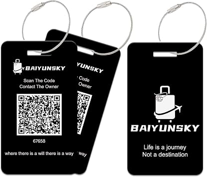 Smart Luggage Tags for Suitcases, 2 Pack QR Code Security Information Luggage Tag, Steel Ring, Waterproof Privacy Protection Luggage Tag, No App No Subscription Needed Black