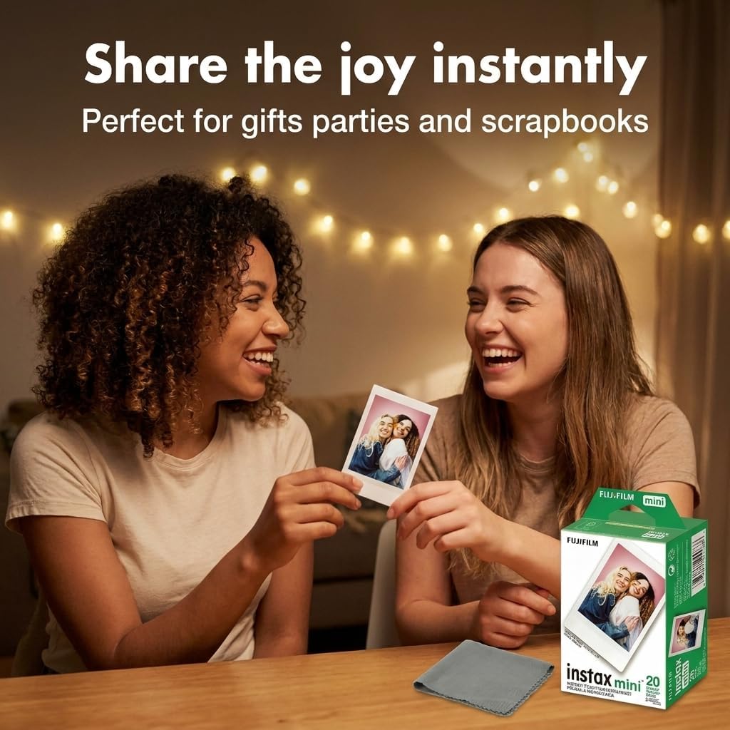 Fujifilm Instax Mini Instant Film, 40 Sheets – White Daylight ISO 800 for Instax Mini 13, 12, 11, 41 Cameras –Bundeld with The Tudak Store Microfiber Cleaning Cloth