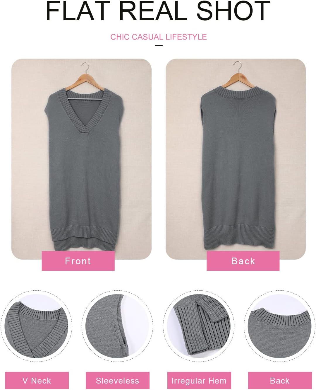 EVALESS Oversized Sweater Vest for Women V Neck Sleeveless Solid Color Loose Pullover Sweater - Image 5