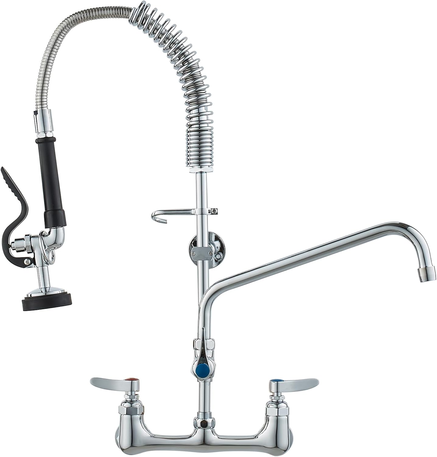 VEVOR Commercial Faucet with Pre-Rinse Sprayer, 25" Height, 8" Center, 12" Swing Spout, Wall Mount Kitchen Sink Faucet, Brass Constructed Device with Pull Down Spray, for 1/2/3 Compartment Sink