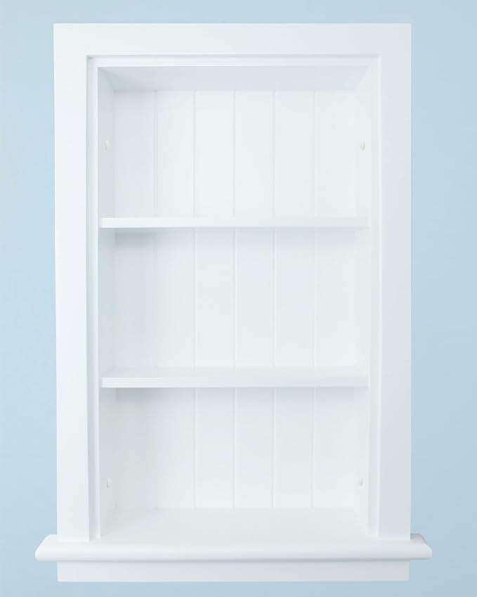 Armario empotrado para baño de madera, sustituto de botiquín, 14 x 24 pulgadas, con repisa y panel de beadboard, color blanco miniatura 4