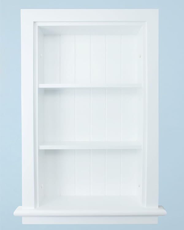14x24 Recessed Wood Bathroom Niche Medicine Cabinet Replacement w/ Ledge, Wall Niche Medicine Cabinet Replacement, In The Wall Between Studs Bathroom Cabinet Insert Shelf/Shelves, Beadboard, White by Fox Hollow Furnishings - Used condition - Image 4