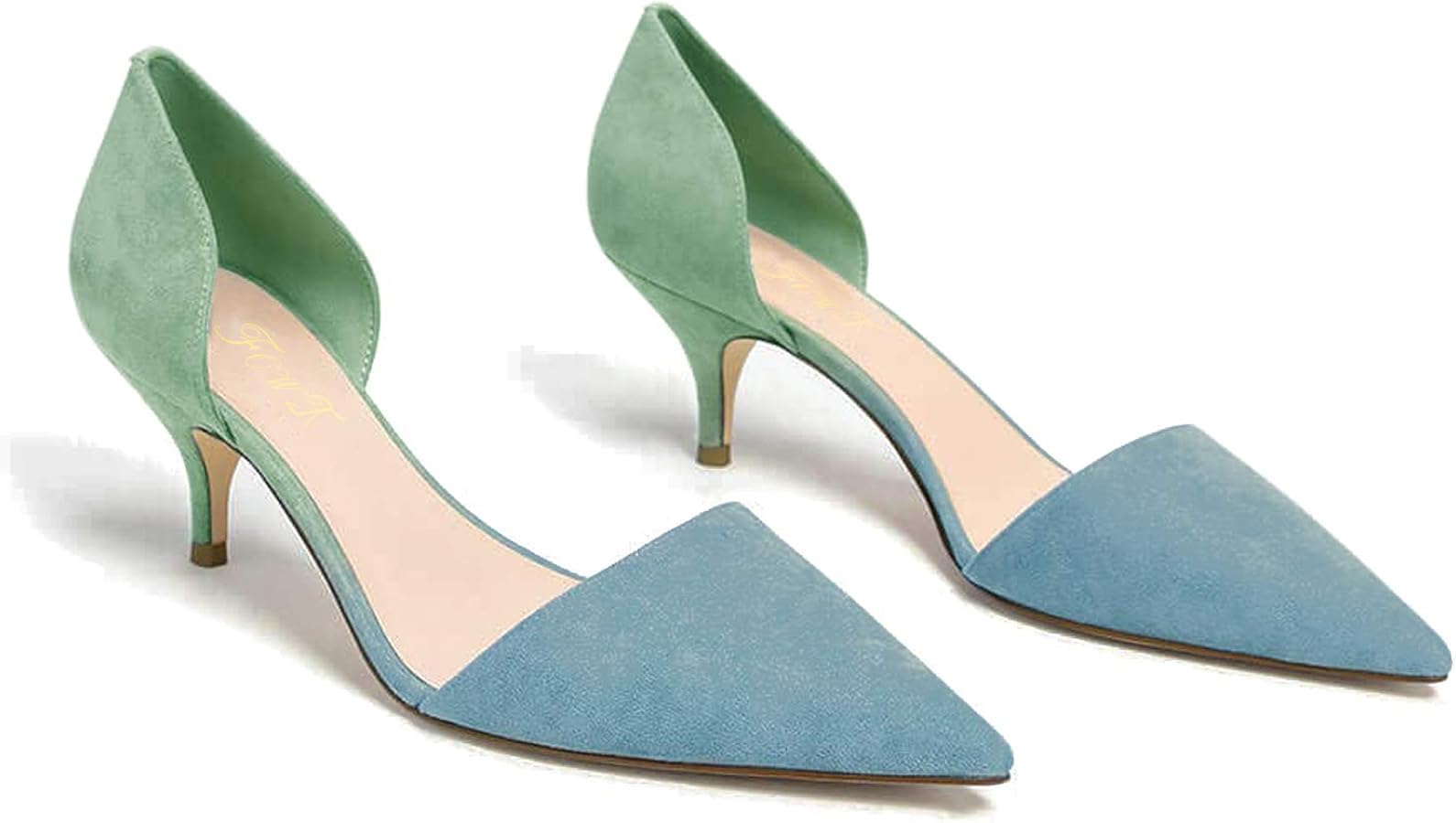 【本日削除】HEART MOTIF POINTED TOE PUMPS Amazon.com | FOWT Chic Two Tone D'Orsay Kitten Mid Heel