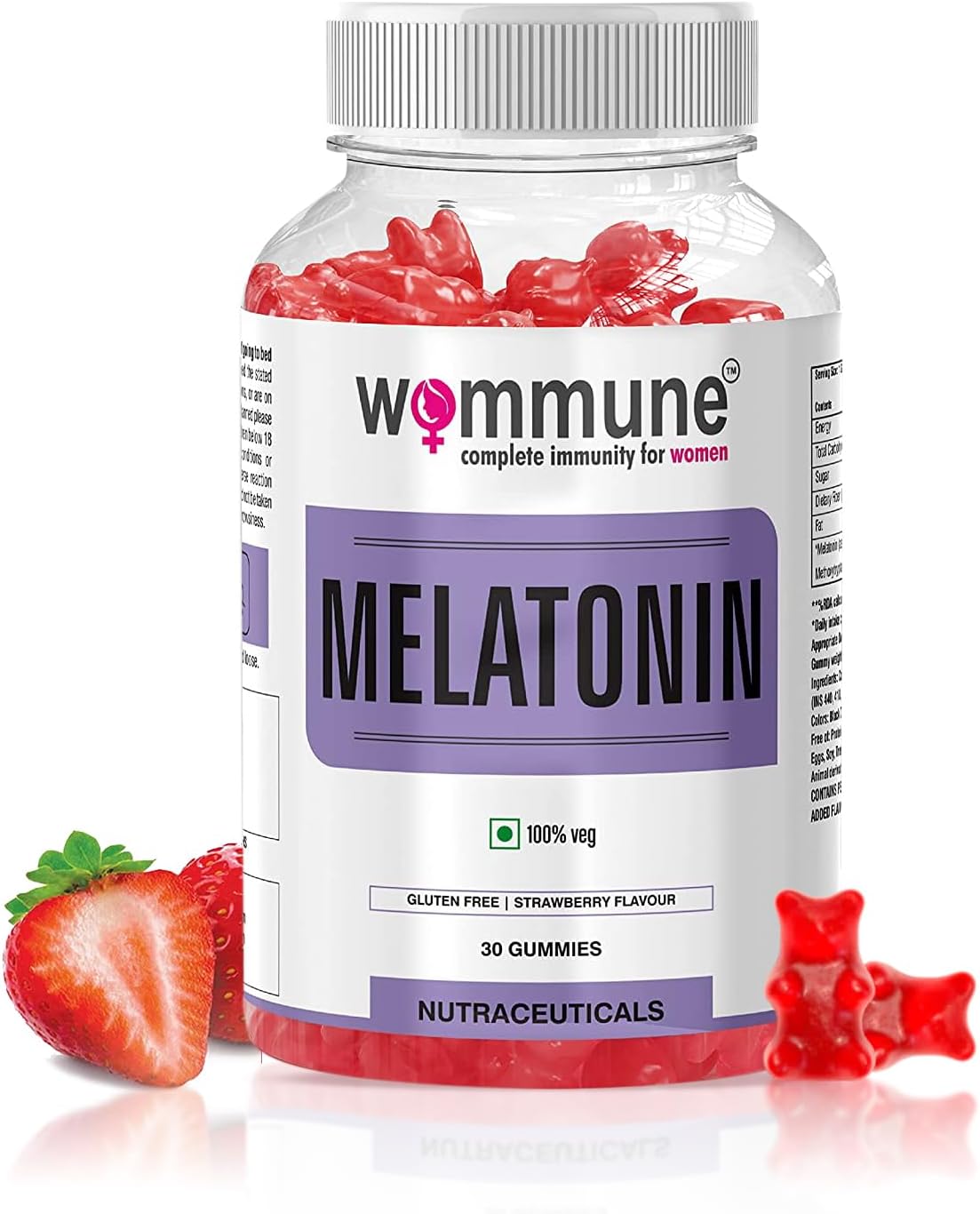 WOMMUNE 5mg Melatonin Gummies for Adults - Gluten-Free, Non-GMO, Vegan, Strawberry Flavor Melatonin 5mg Supplement for Restful Sleep - Non Habit Forming, Promotes Relaxation, Improves Sleep Quality