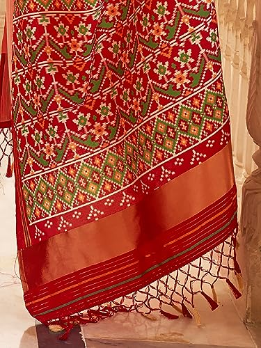 Image of SAREE MALL Women's Bandhani Printed Patola Silk Designer Saree With Unstitched Blouse Piece