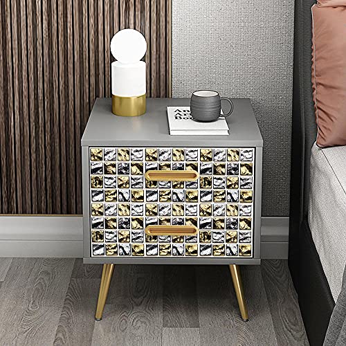 Stick on Tiles Golden Silver Plaid Tile Stickers PVC Self Adhesive Wall Tiles Heat Resistant Tile Stickers for Kitchen Bathroom Waterproof Peel and Stick Floor Tiles Tile Paint 15x15cm