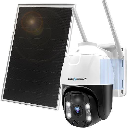 4G LTE Solar Security Camera Outdoor Wireless, GENBOLT Battery Operated PTZ IP Camera with 8W Solar Panel,15600mAh Rechargeable Floodlight...