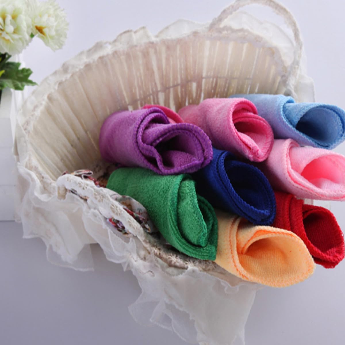 VANZACK 50pcs Microfiber Cleaning Kerchief and Square Washcloth Set 30x30cm 140g Absorbent Dishes Wipe for Kitchen and Face Care Color Assorted Style