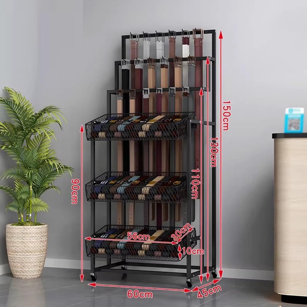 GRRICEPL Gürtelständer, Multifunktionaler Kleiderschrank-Organizer, Aufbewahrungs- Und Präsentationsständer für Krawatten, Schals, Tücher Und Accessoires(Schwarz,60x45x150 cm)