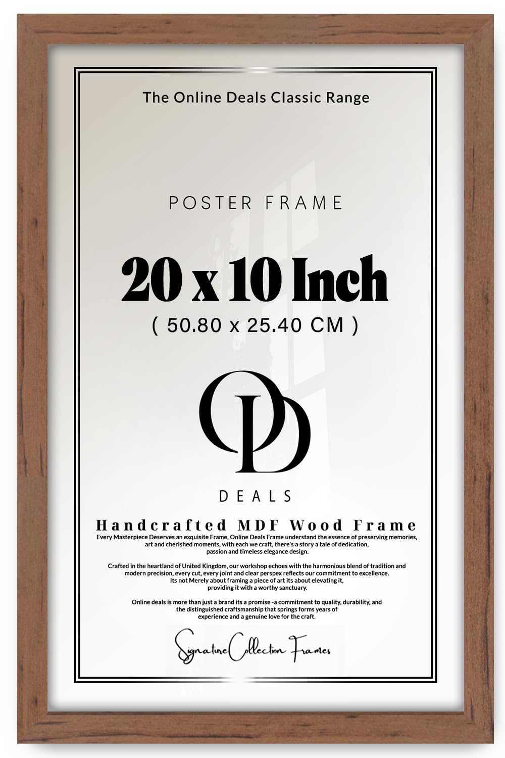 Od Deals Walnut | Elegant Medium Rectangle 20 X 10 Inch Poster Picture With Solid Engineered Wood Finish — Hanging Hooks Included (50.80 X 25.40 Cm) Enhances Any Wall Gallery Ready For Home