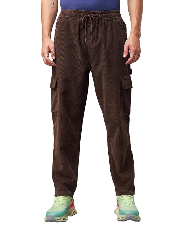 Bewakoof Men's Oversized Fit Mid Rise Cotton Cargo Pant| Loose Fit Street-Style Comfort | Utility Pockets | Everyday Wear