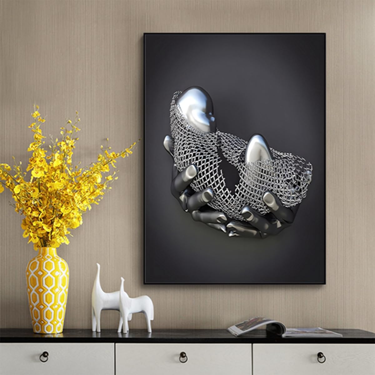 JNAOZI 3D Lovers Sculpture Metal Figure Statue Canvas Painting Love Hug Poster Abstract Canvas - Image 2