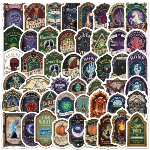 50 pegatinas de vinilo de poción mágica, impermeables, autoadhesivas, estilo vintage