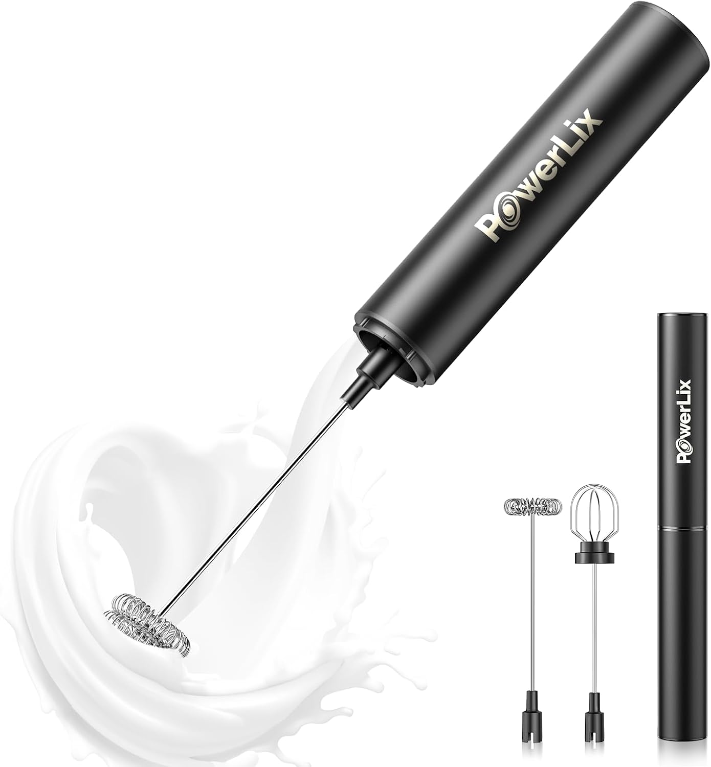 POWERLIX Pro 3-in-1 Handheld Electric Milk Frother - USB-C Rechargeable, 10,000 RPM Quick Foam, Removable Attachments for Latte Macchiato/Cappuccino/Egg White, Portable Barista Helper