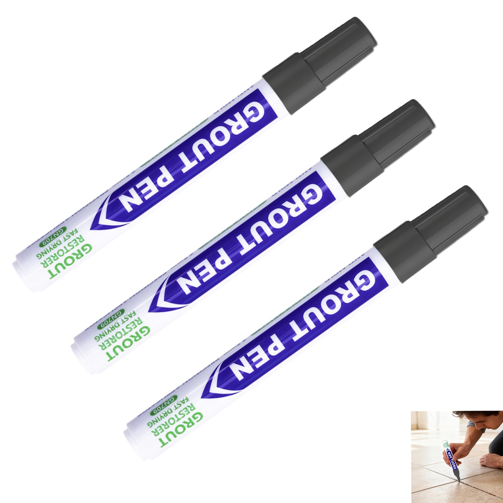 3 PCS Dark Grey Grout Pen, Tile Grout Pen Deep Grey Tile Paint Marker Waterproof Repair Pen for Bathroom Kitchen Floor Wall Lines Reviver Anti Mould Quick Dry Gap Filler for Cleaning and Restoration