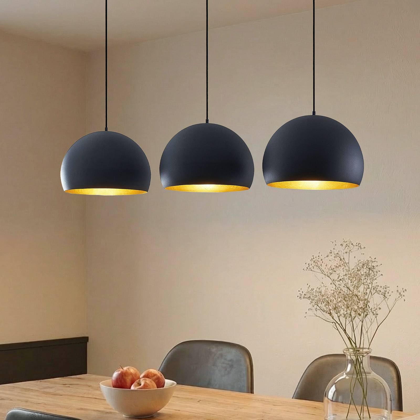 Lindby Esstisch Pendelleuchte schwarz gold Metall, Hängeleuchte Esszimmer 3x E27 ohne Leuchtmittel Hängelampe Wohnzimmer Pendellampe Esszimmerlampe