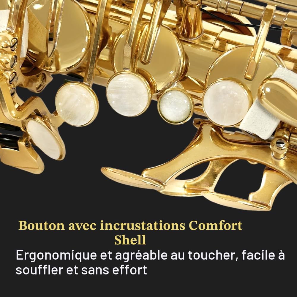 Saxophone alto débutant pour adultes et étudiants, saxophone Eb professionnel en laiton, étui, embouchure, anches, gants, chiffon de nettoyage et brosse (doré)
