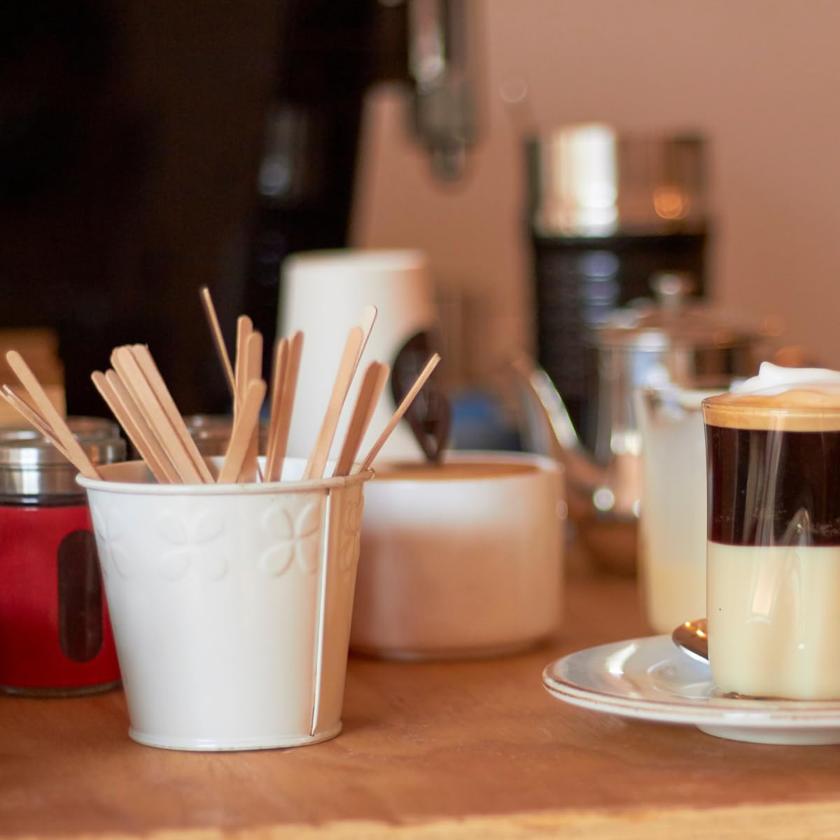 Bacchette da caffè in legno, 14 cm, 500 pezzi, biodegradabili, stabili e per alimenti, confezione ecologica e senza plastica