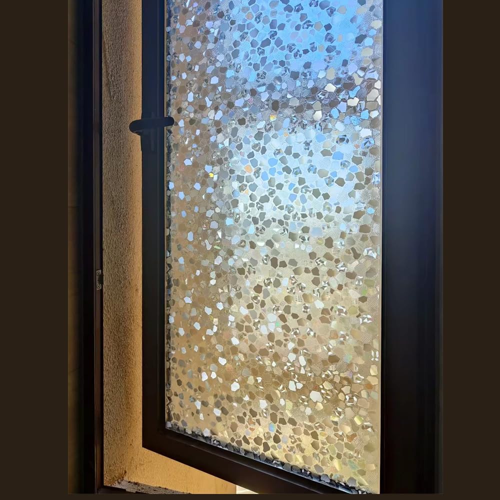 Alvorox 3D Opaque Window Film Privacy, Gravel Pattern, Static Cling Glass Frosting Film, UV Blocking, Window Films for Bathroom Bedroom, Privacy Film for Glass Doors (45x200cm)