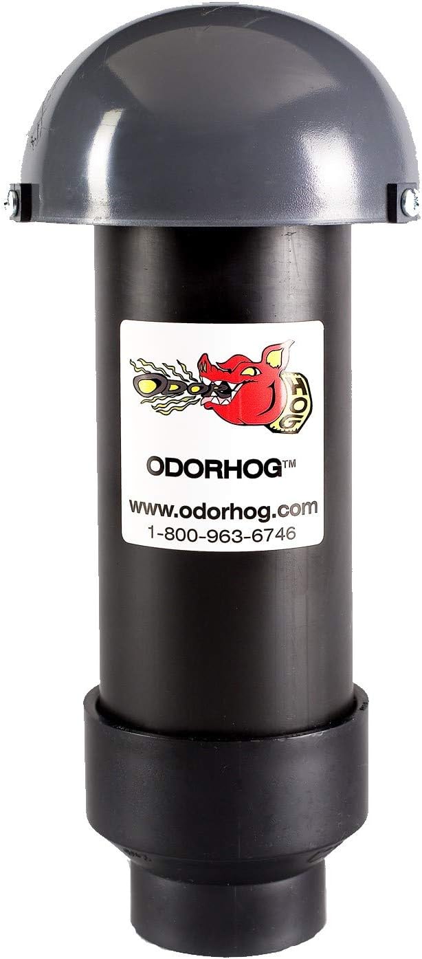 OdorHog Vent Stack Pipe Filter 4 Sizes, Black ABS with Mushroom Cap, Removes Outdoor Septic and Sewer Odors (3.0-inch)