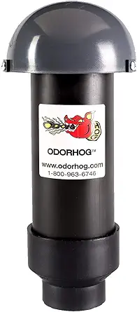 Vent Stack Pipe Filter 4 Sizes, Black ABS with Mushroom Cap, Removes Outdoor Septic and Sewer Odors (fits 1.5 or 2.0-inch)
