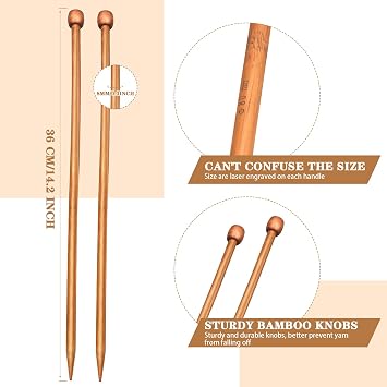 2 Pcs Knitting Needles Set Straight Single Pointed Knitting Needle Length 14 Inch Knitting Supplies Knitting Needles for Beginners Handmade (8 mm)