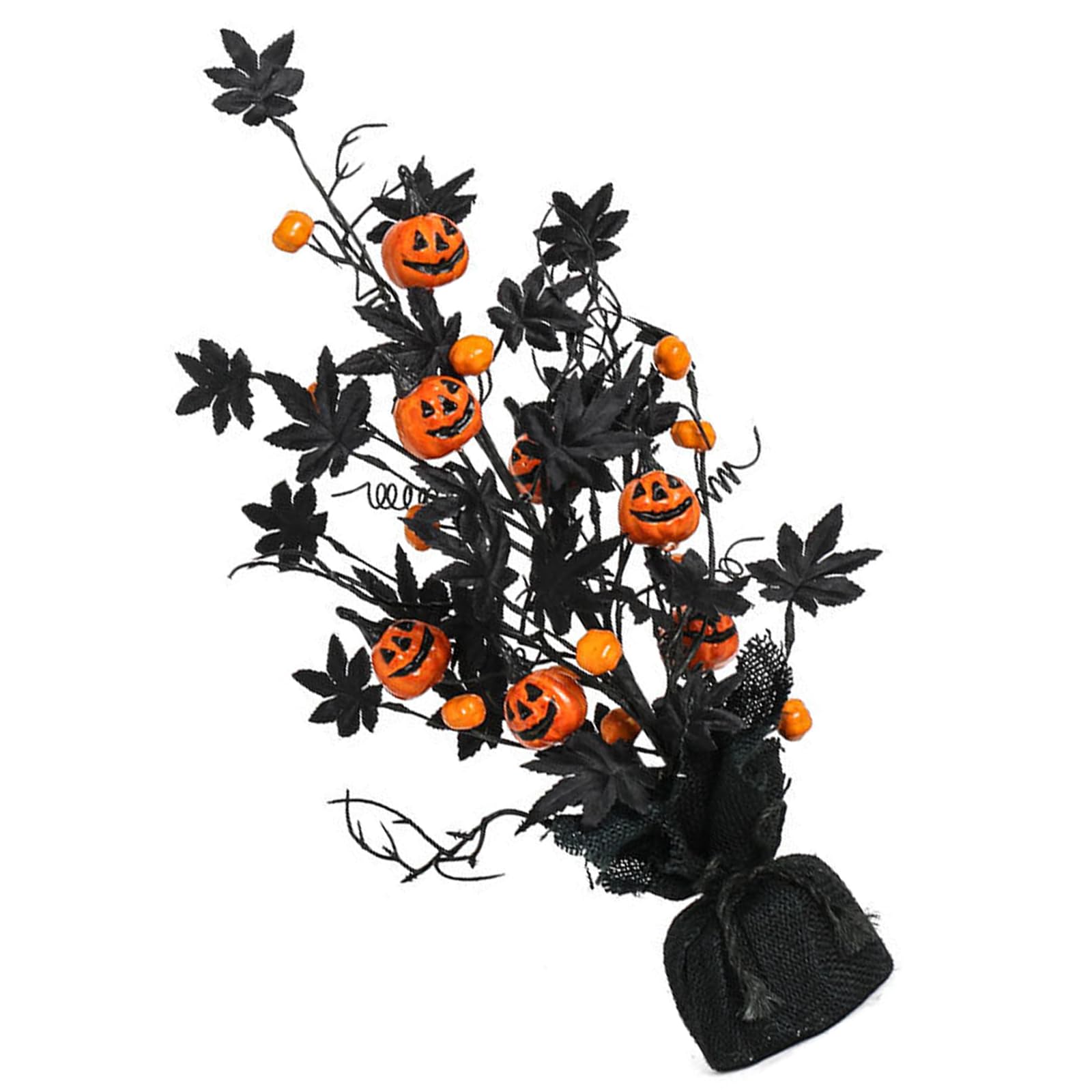 Msioytog Autumn Artificial Pumpkins Display with Black Foliage Indoor Halloween Decor Halloween Foliage Decoration
