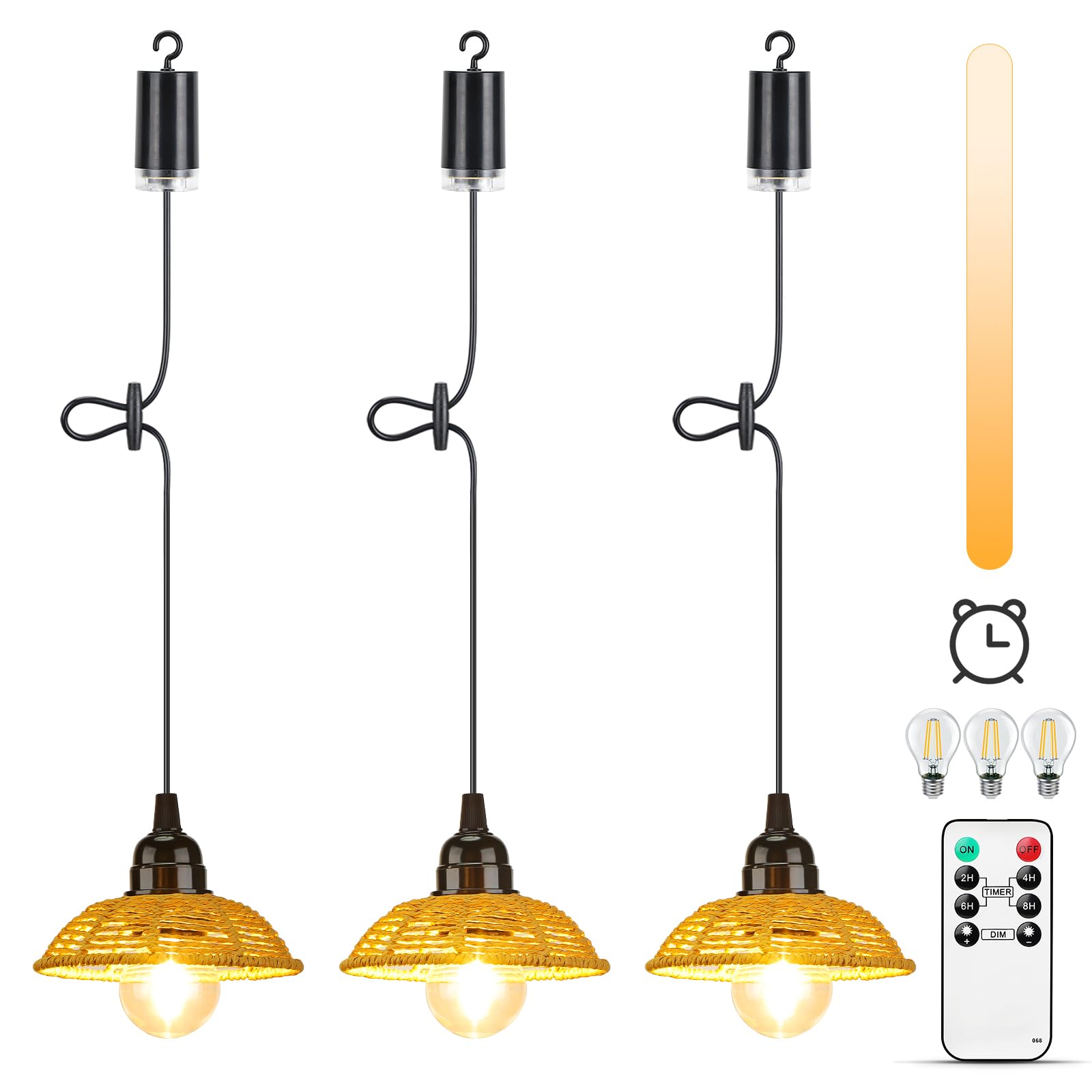 Suspension Luminaire Rotin Exterieur Intérieur Dimmable Batterie Télécommande IP65 Portable Minuterie Jardin Camping Étanche