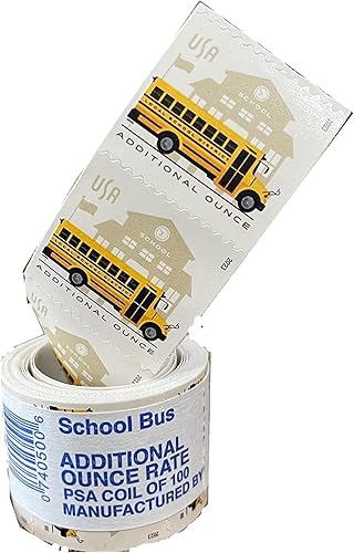 Autobús escolar USPS Sellos postales adicionales 1 bobina de 100 estudiantes, niños, profesores, celebración, anuncio de fiesta (100 sellos)