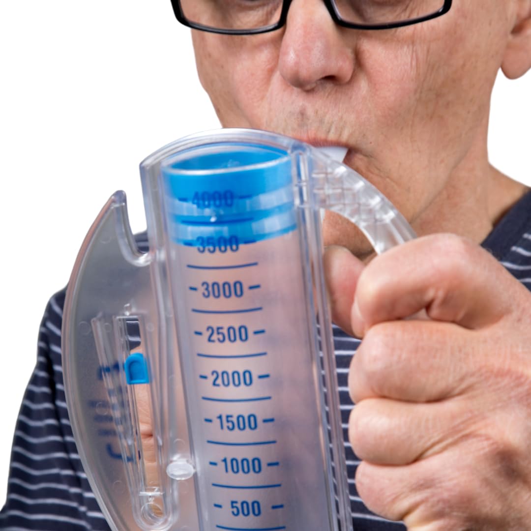 The Oxygen Store Espirómetro ejercicio de respiración profunda, monitor de capacidad pulmonar de hasta 2500 ml, sin látex con indicador de objetivo ajustable, transparente, talla única