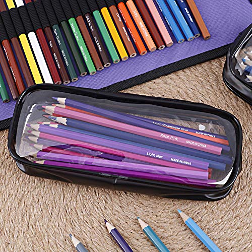 Clear PVC Zipper Pen Pencil Case,Portable Travel Toiletry Bag,Big Capacity Stationery Pencil Bag(Black an&White)