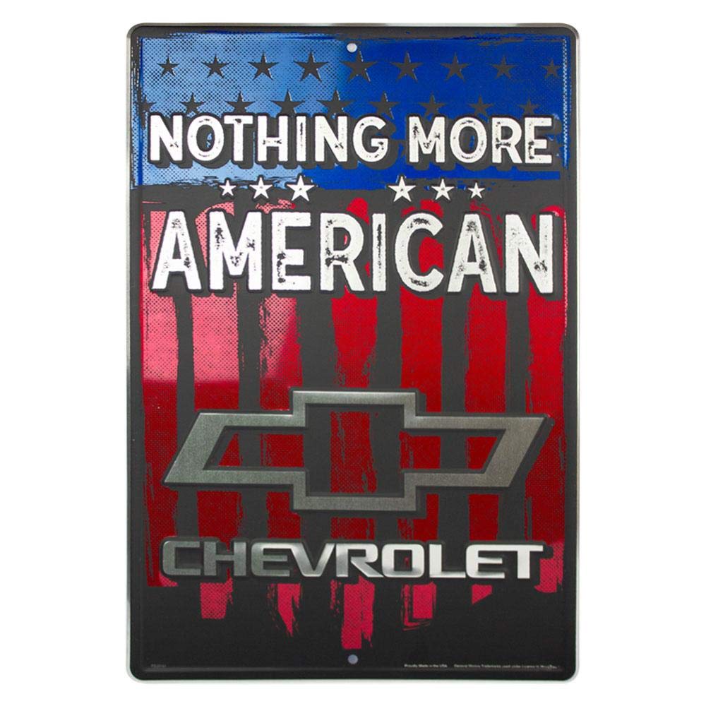 HangTime Chevrolet Nothing More American Metal Sign, 12 x 18 Inch Wall Décor, Vintage Chevy Wall Art with U.S. Flag