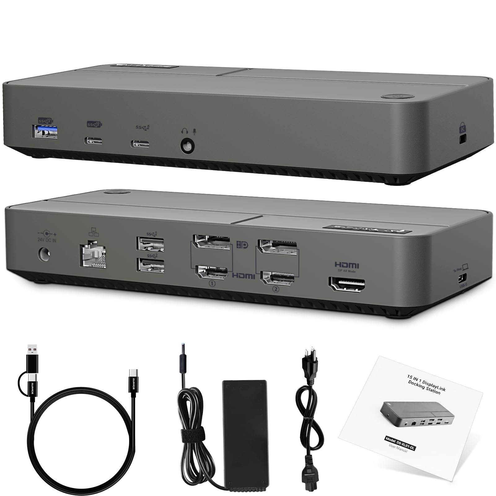 AUIMCE MacBook Docking Station 3 Monitors, Displaylink Laptop Docking Stations with 130W Power Supply,15 in 1 USB C Triple 4K Display Dock for MacBook