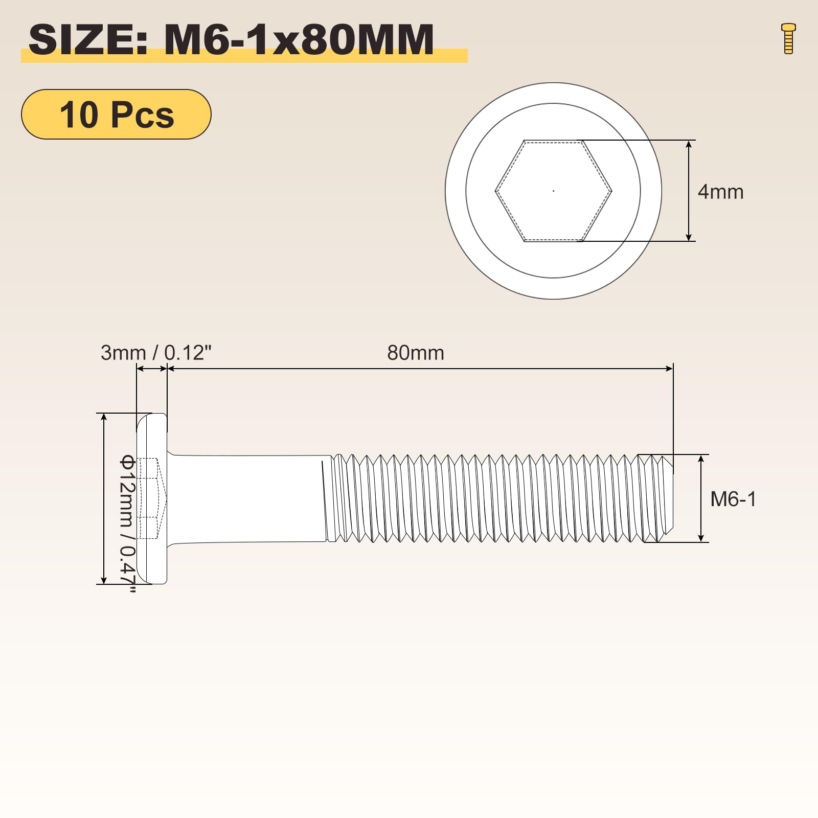 METALLIXITY Flat Head Hex Socket Cap Screws Bolts(M6-1x80) 10Pcs, Steel Hex Socket Furniture Bolts Screws - Image 2