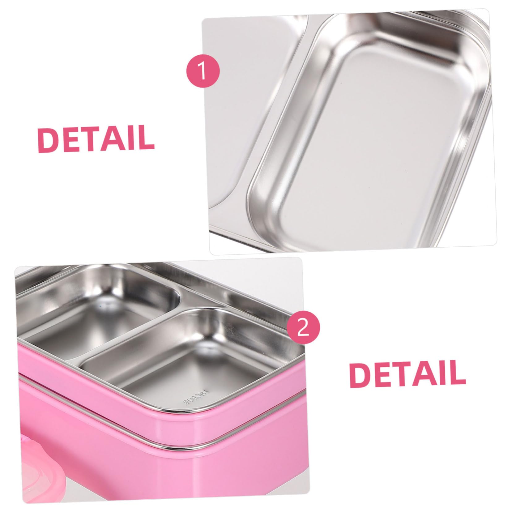 Mipcase Caja Bento Compartimentos de Acero Inoxidable Rosa | Doble Capa para Comidas, Resistente al Calor, Diseño Dividido que Evita Mezclar Alimentos