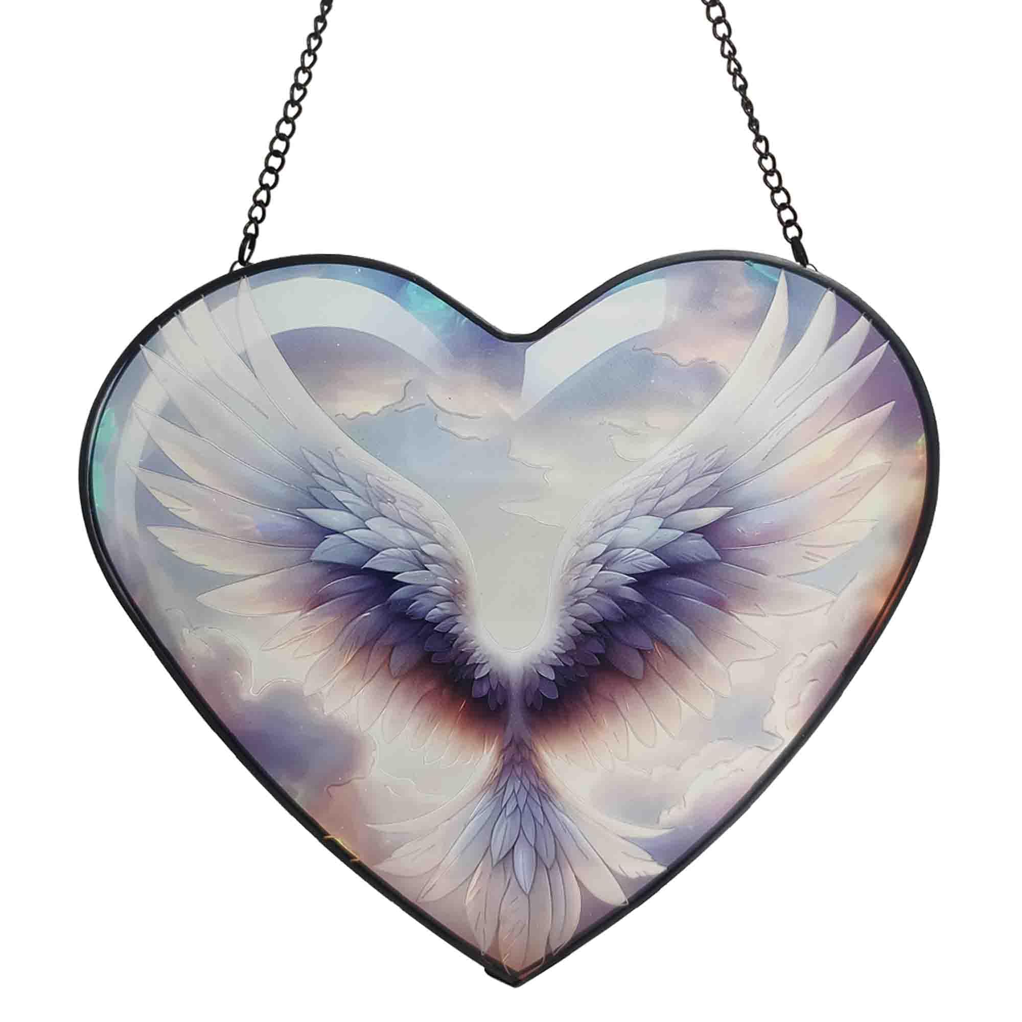 Angel Wings Stained Glass Window Hanging, Suncatcher Glass Panel with Metal Chain, Stain Glass Sun Catchers Home Decor Gift for Women, Girls, Wife, Mom