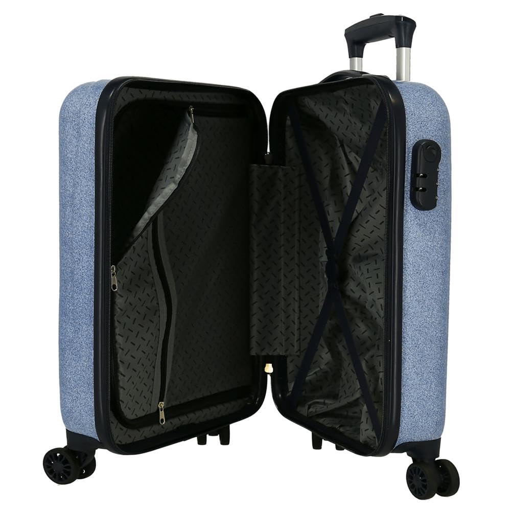 Pepe Jeans Noni denim, maleta cabina, neceser, Fabricada en ABS, un material resistente y ligero, Cuatro ruedas dobles de giro multidireccional, Cierre TSA para viajar seguro y proteger tus efectos