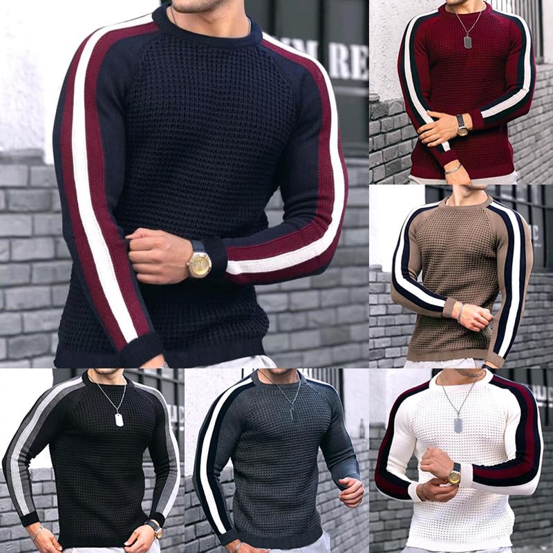 Men Long Sleeve Knitted Crewneck Basic Tops Pullover Sweatshirts S-3XL3