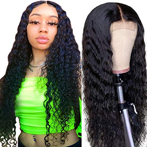 4X4 Water Wave Lace Front Wigs Human Hair Brazilian Virgin Wet and Wavy Wig Water Wave Lace Closure Wigs For Women Curly Closure Human Hair Wigs (22, Natural color)