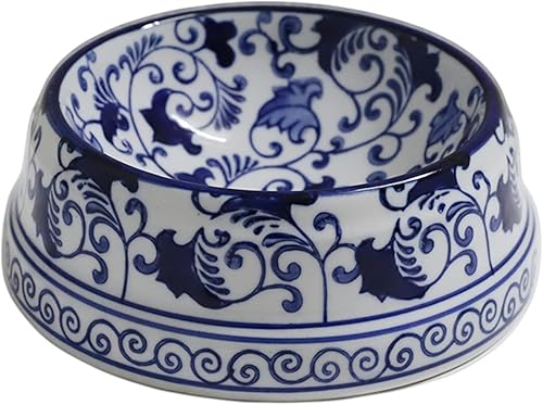 Miniatura 10 de Aimusego Plato chino de cerámica azul de 6.7 pulgadas para alimentos y agua para perros pequeños y medianos/gatos, tazón antideslizante de porcelana