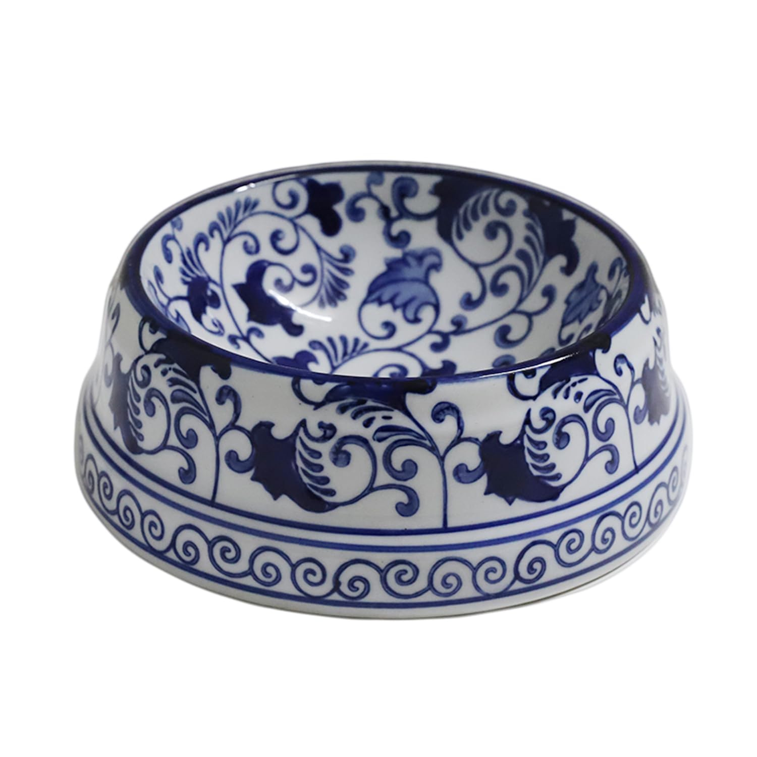 Aimusego Hand-Painted Ceramic Dog Bowl Blue/White Durable Dog Cat Food and Water Pet Dish 11OZ