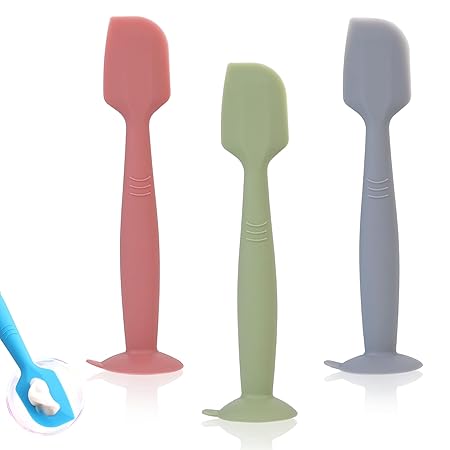 Baby Diaper Cream Spatula Applicator 3 Pack Butt Paste Spatula Soft Silicone,Diaper Rash Cream Applicator, Baby Essentials Must Haves Newborn Stuff (Red Green Grey)