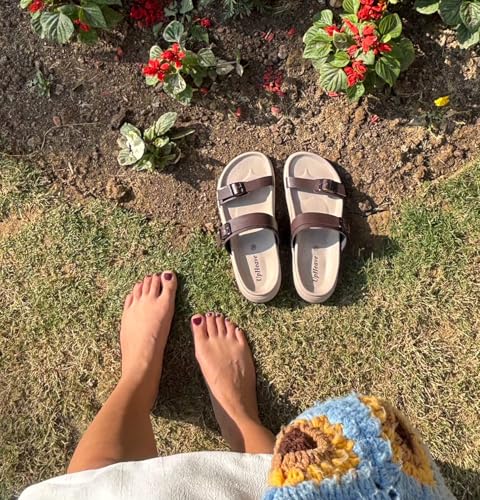 Image of Women's Vegan Leather Flat Sandals | Stylish Ladies Sandal with Cushioned Footbed | Lightweight & Waterproof EVA Sole | Comfortable Everyday Wear