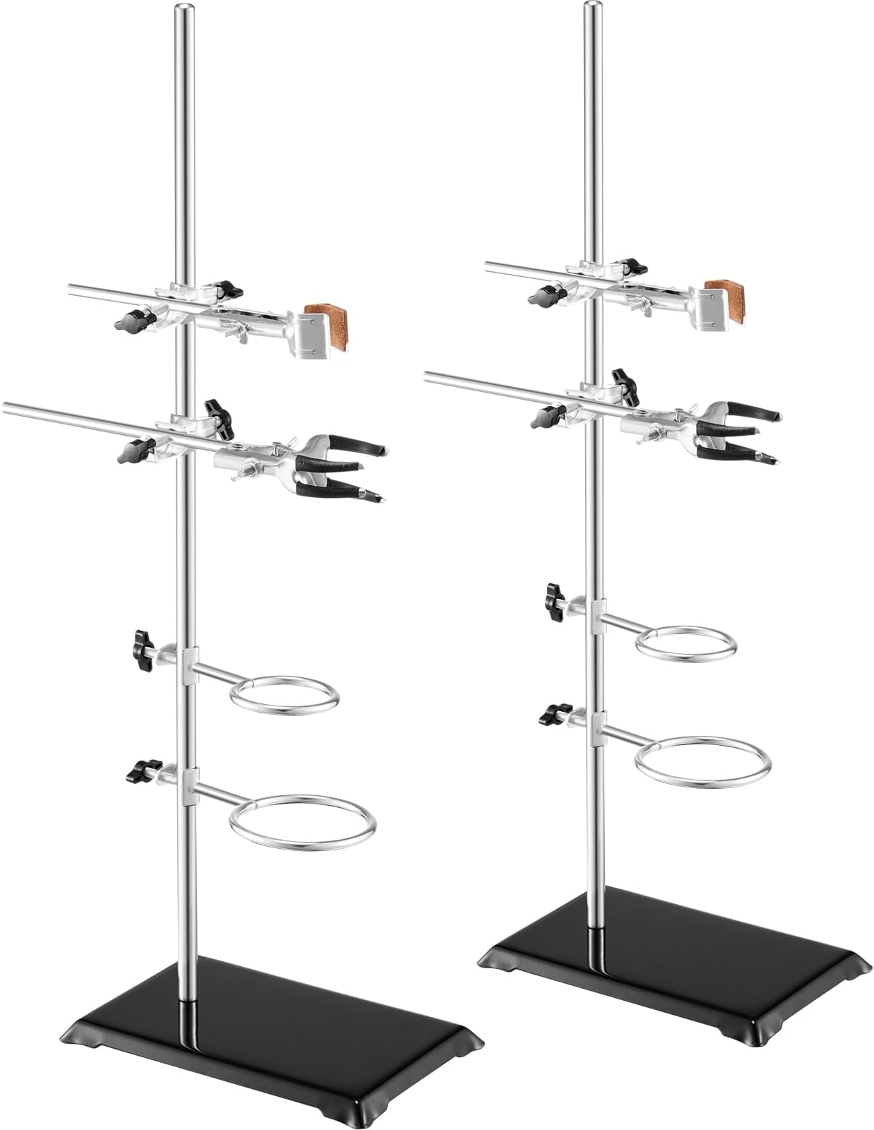 Laboratory Support Stand Sets, Set of 2, Steel Lab Stand with 23.6 in Rod and 8.3 x 5.3 in Cast Iron Base, Includes Flask Clamps, Burette Clamps, and Cross Clamps