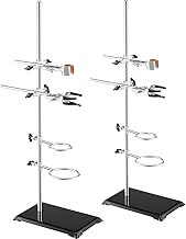 VEVOR Laboratory Support Stand Sets, Set of 2, Steel Lab Stand with 23.6 in Rod and 8.3 x 5.3 in Cast Iron Base, Includes Flask Clamps, Burette Clamps, and Cross Clamps