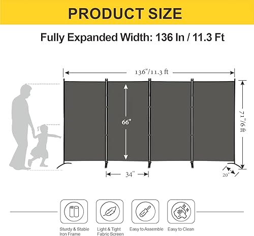 Miniatura 42 de MAYOLIAH Divisores de habitación plegables de 6 paneles, pantalla de privacidad de 10 pies de ancho, 6 pies de alto, separador de paredes de oficina