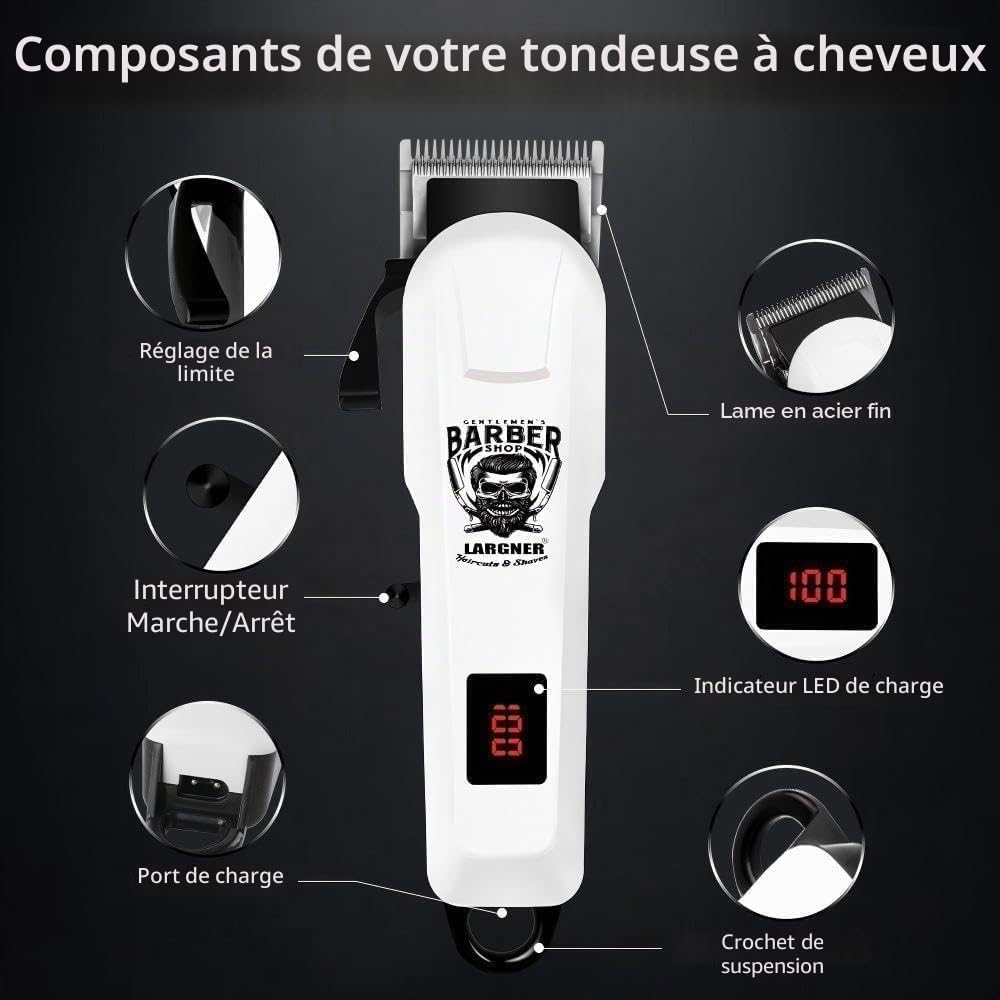 Tondeuse à cheveux professionnelle pour homme – Ensemble tondeuse électrique sans fil rechargeable à lame en T, tondeuse à cheveux de barbier pour homme